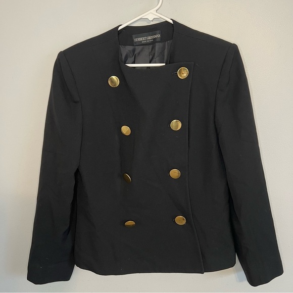 herbert grossman Jackets & Blazers - Vintage Herbert Grossman Womens Blazer Gold Button Black Sz 12 USA Academia